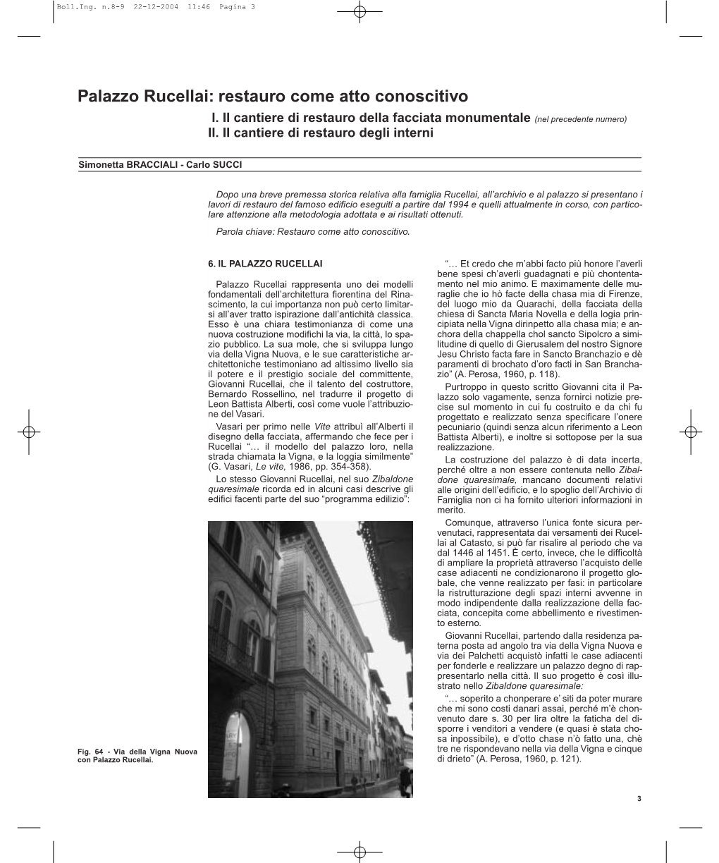 Palazzo Rucellai: Restauro Come Atto Conoscitivo