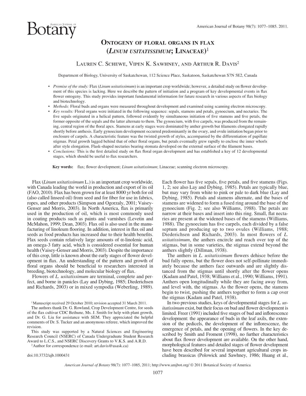 Ontogeny of Floral Organs in Flax 1079