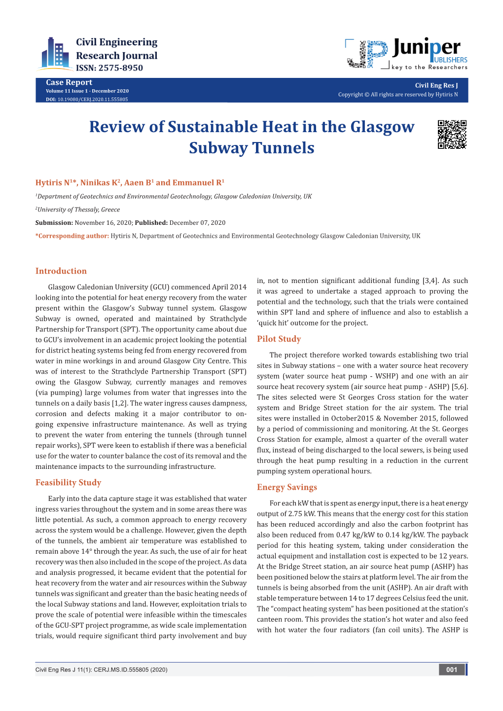 Review of Sustainable Heat in the Glasgow Subway Tunnels