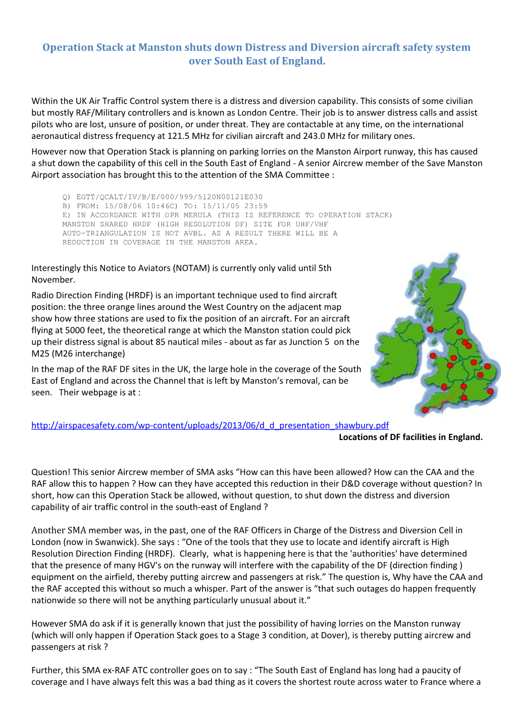 Written Evidence from Save Manston Airport for Operation Stack