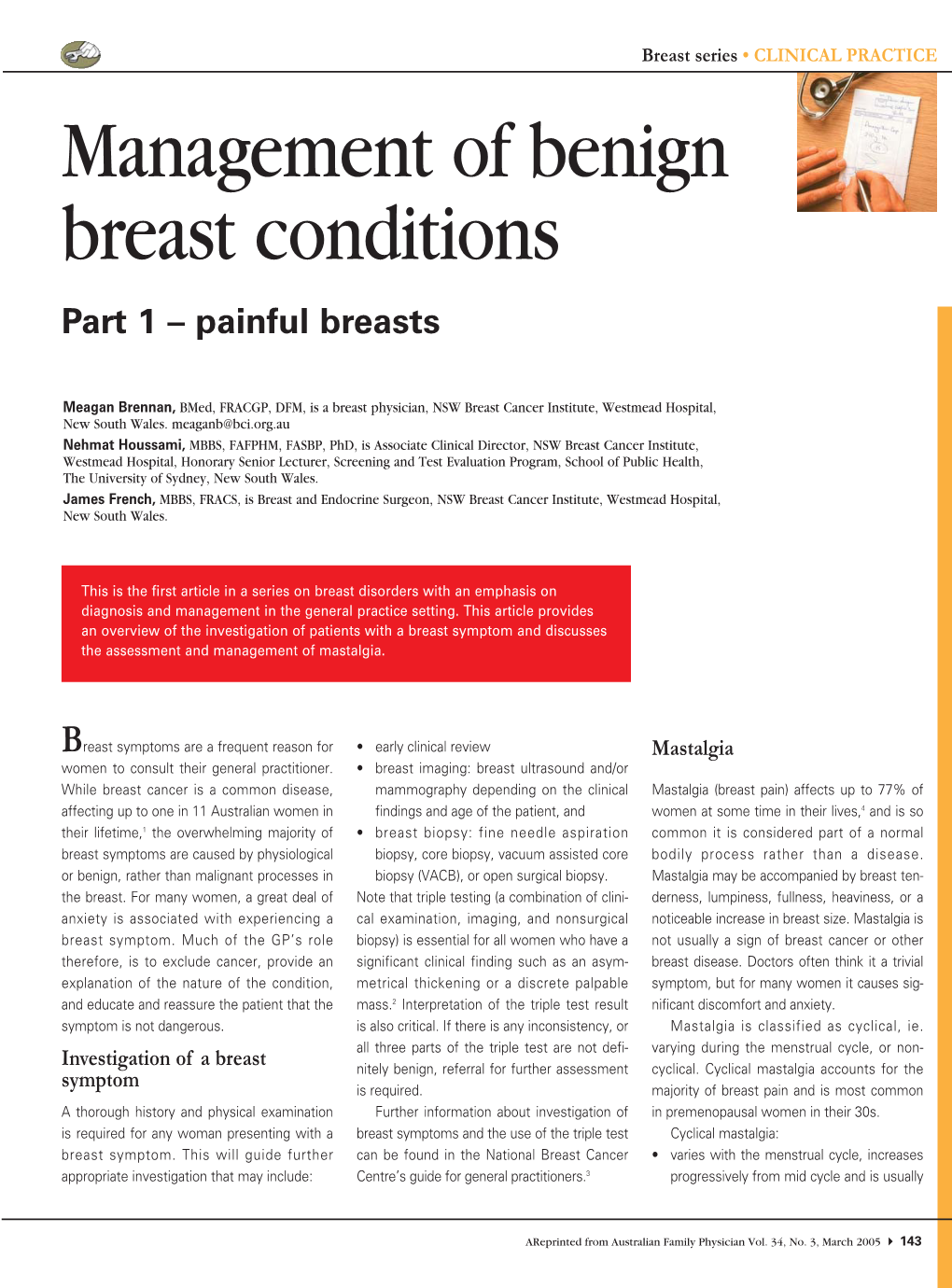 Management of Benign Breast Conditions Part 1 – Painful Breasts