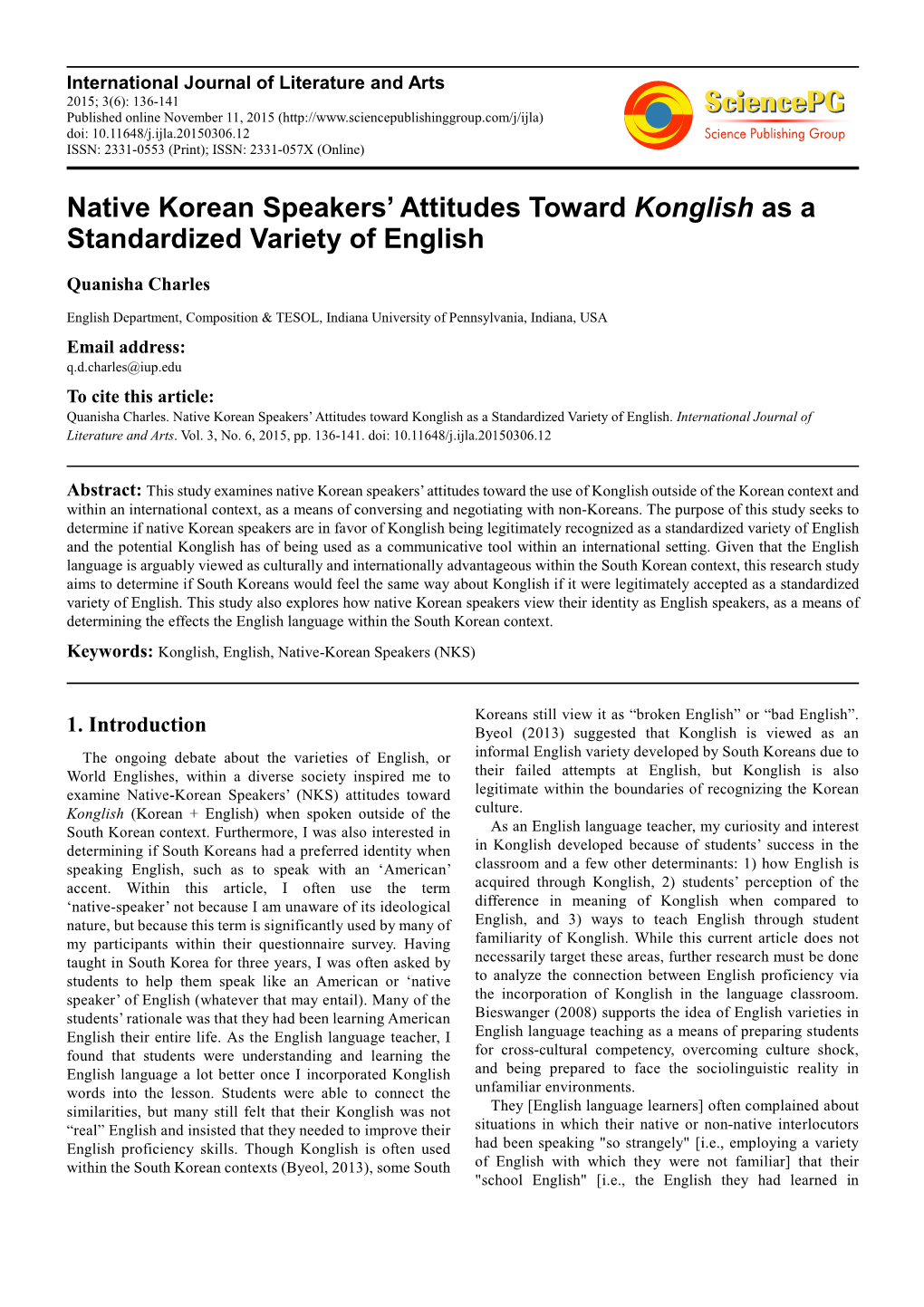 Native Korean Speakers' Attitudes Toward Konglish As a Standardized