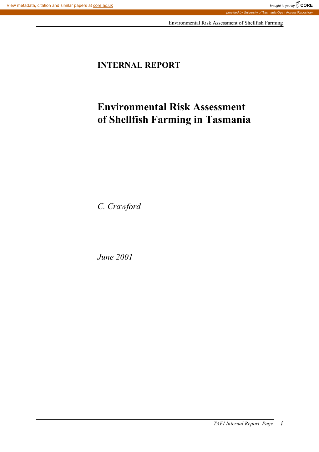 Environmental Risk Assessment of Shellfish Farming in Tasmania