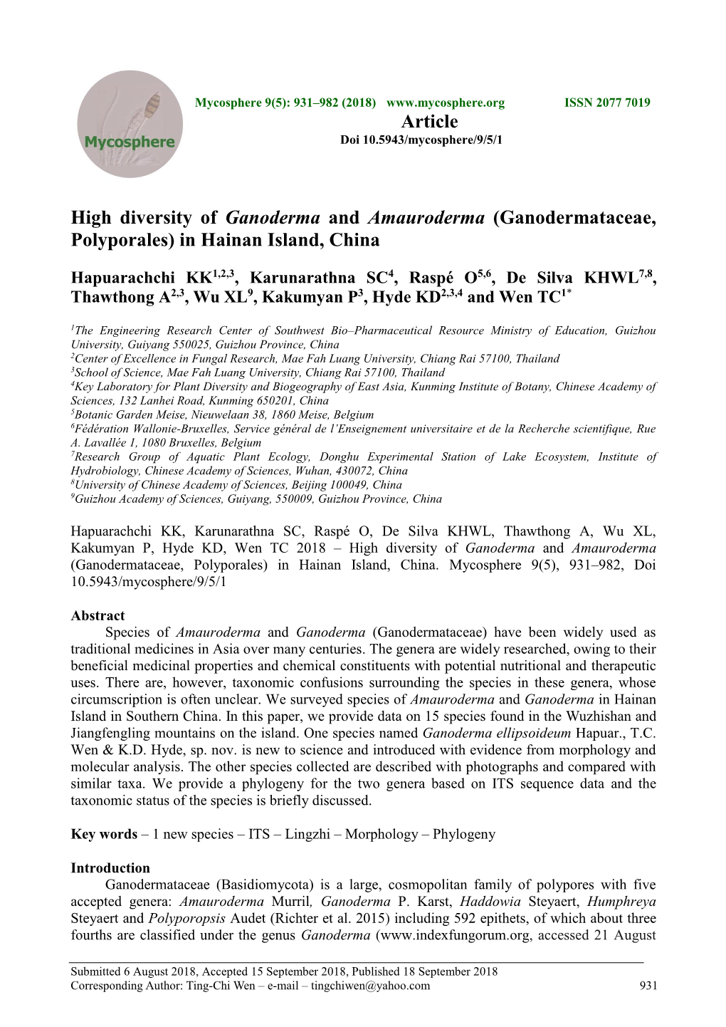 High Diversity of Ganoderma and Amauroderma (Ganodermataceae, Polyporales) in Hainan Island, China