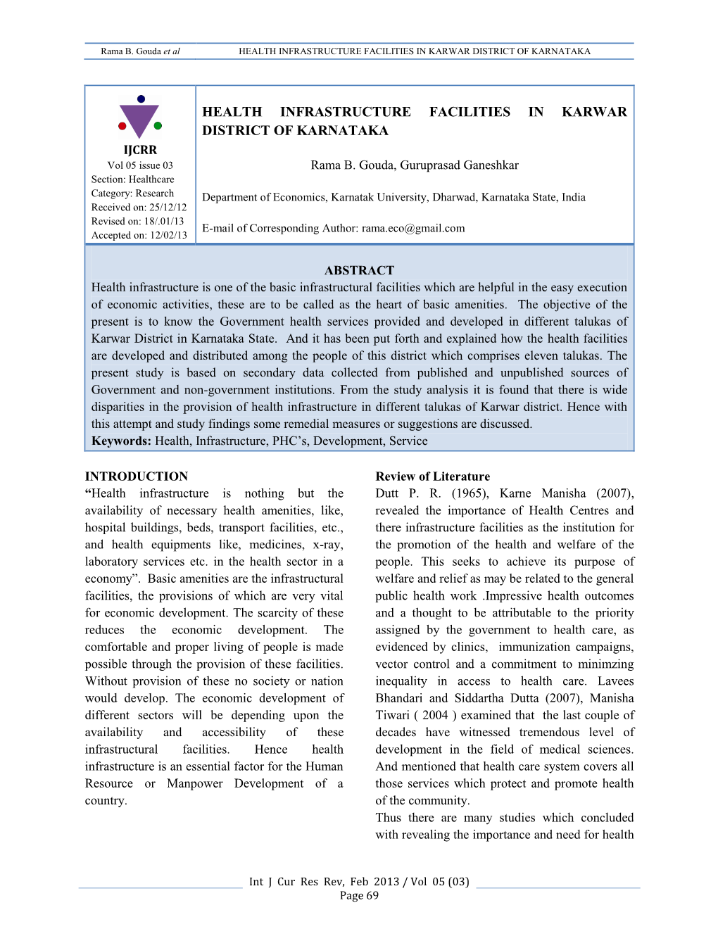 Health Infrastructure Facilities in Karwar District of Karnataka