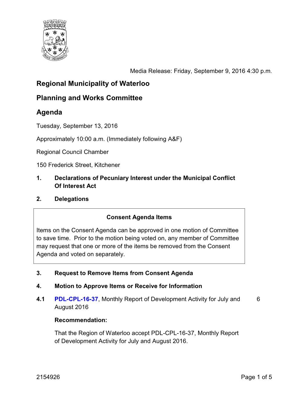 Planning and Works Committee Agenda