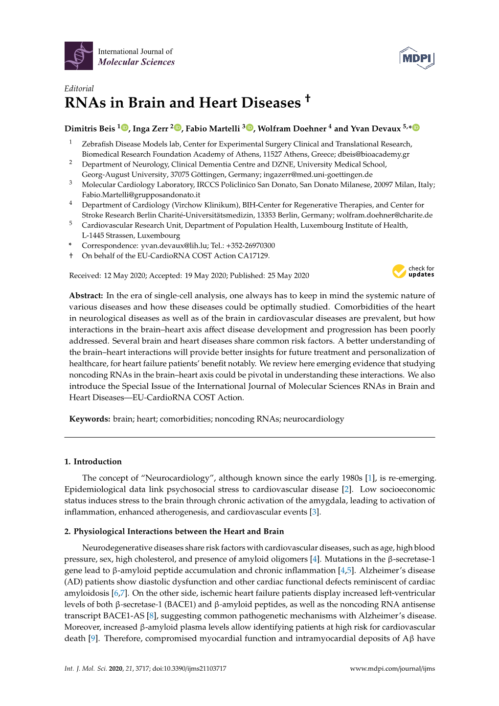 Rnas in Brain and Heart Diseases