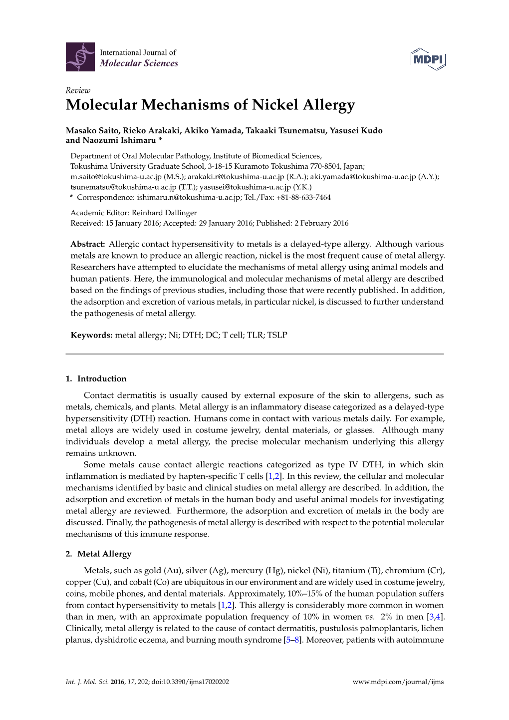 Molecular Mechanisms of Nickel Allergy