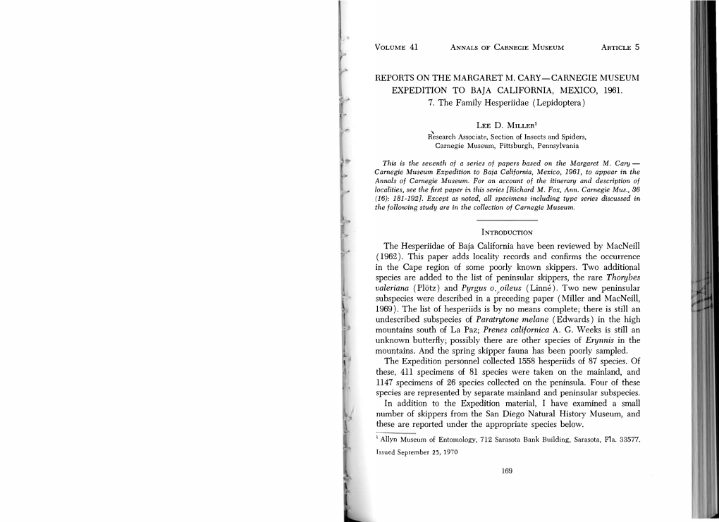 Volume 41 Annals of Carnegie Museum Article 5 1961