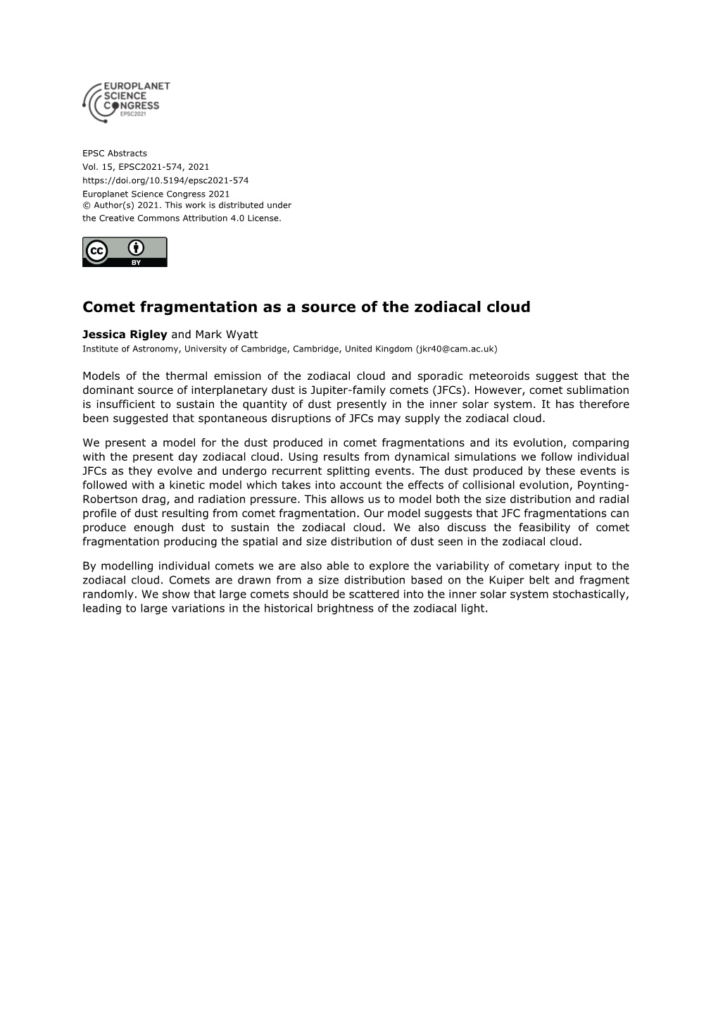 Comet Fragmentation As a Source of the Zodiacal Cloud