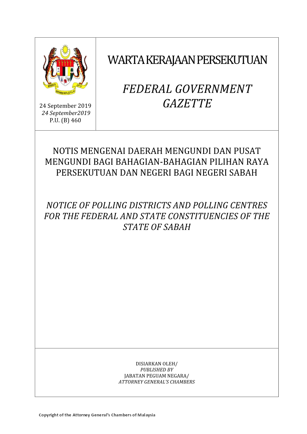 Warta Kerajaan Persekutuan Federal Government Gazette