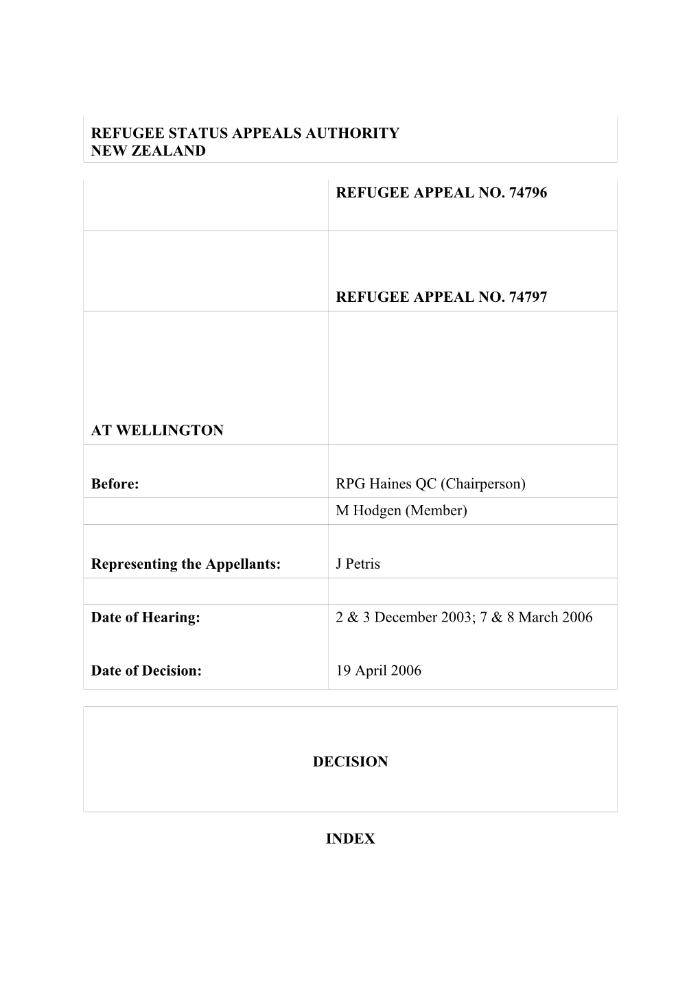 RPG Haines QC (Chairperson) M Hodgen (Member)