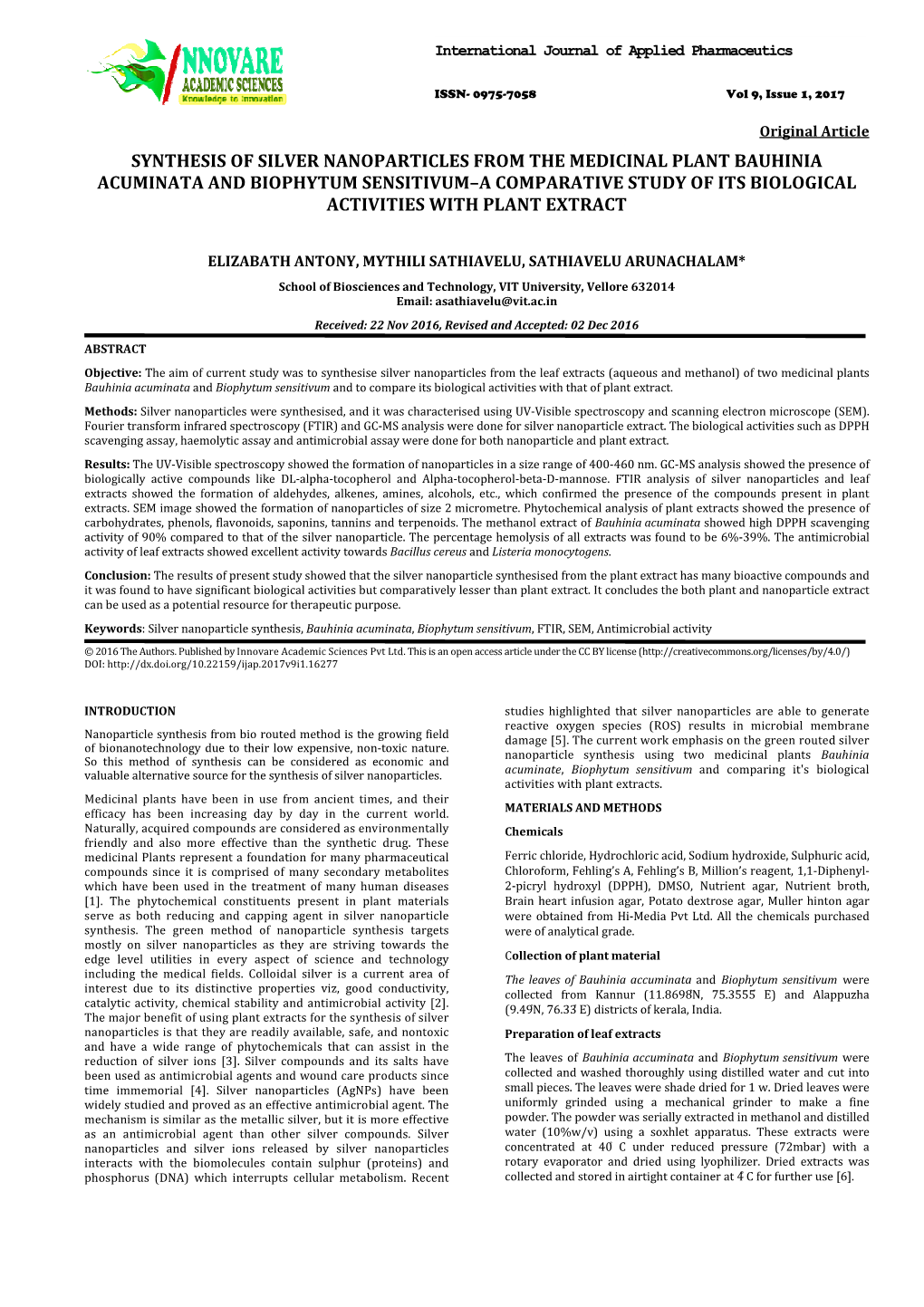 Synthesis of Silver Nanoparticles from The