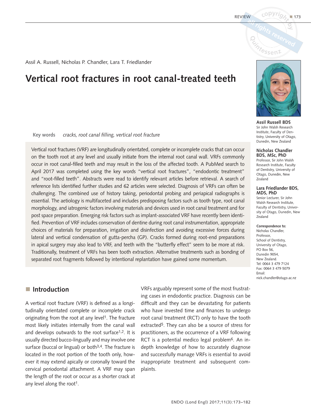 Vertical Root Fractures in Root Canal-Treated Teeth