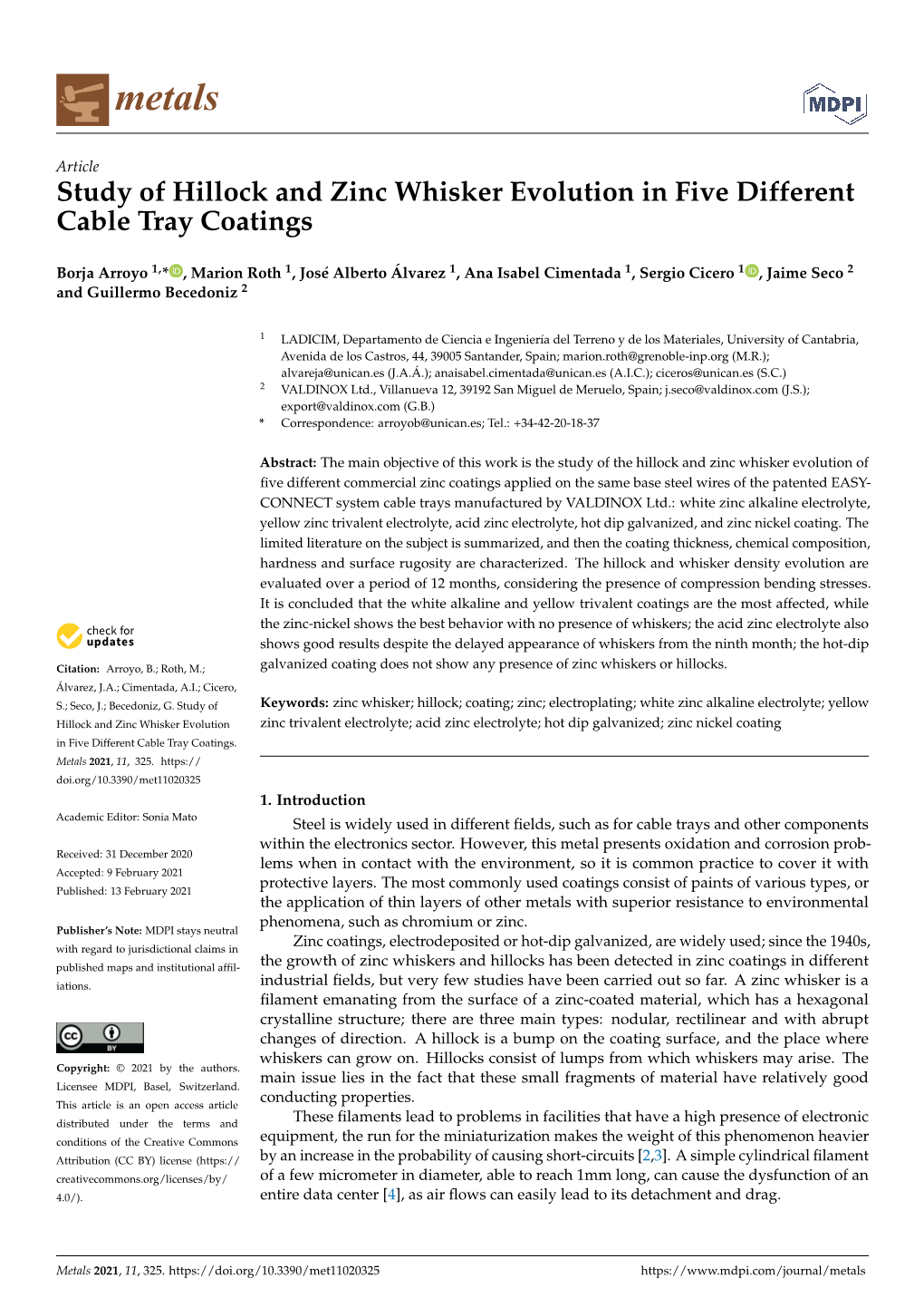 Study of Hillock and Zinc Whisker Evolution in Five Different Cable Tray Coatings