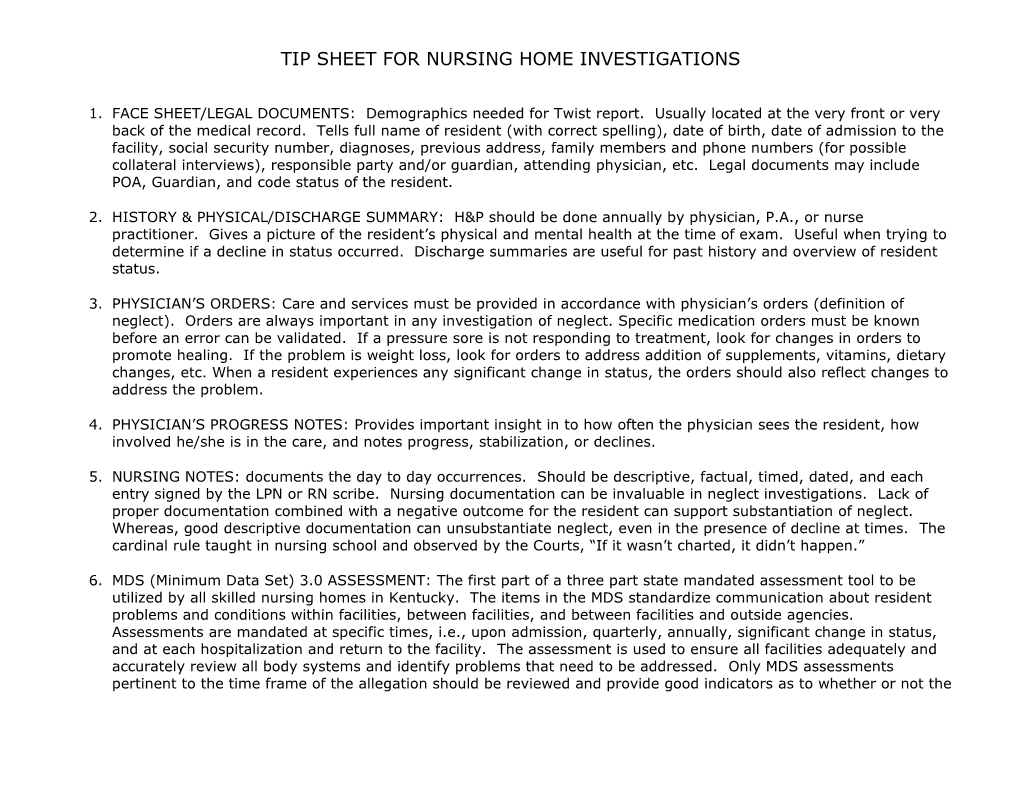 Nursing Home Investigations Tip Sheet