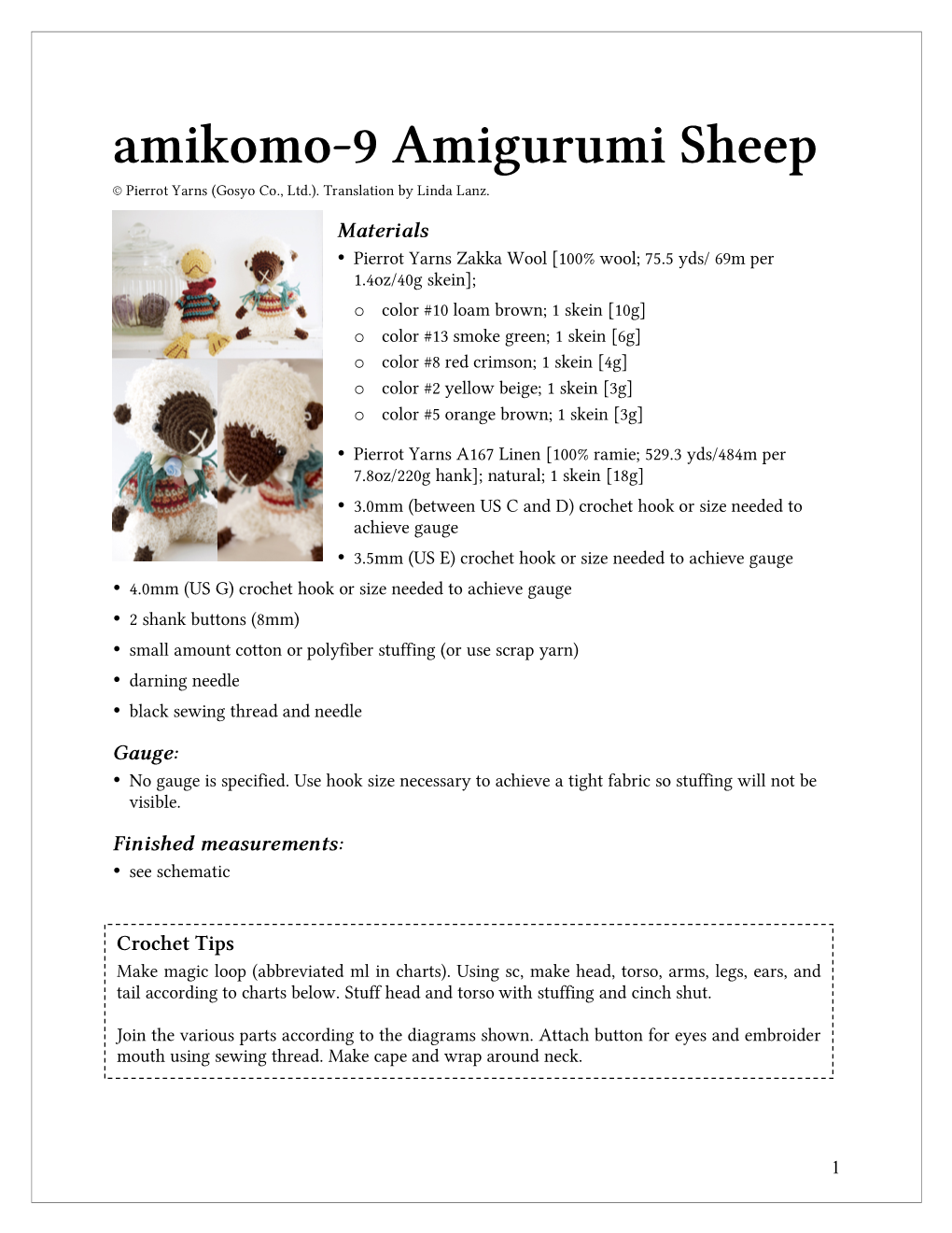 Amikomo-9 Amigurumi Sheep © Pierrot Yarns (Gosyo Co., Ltd.)