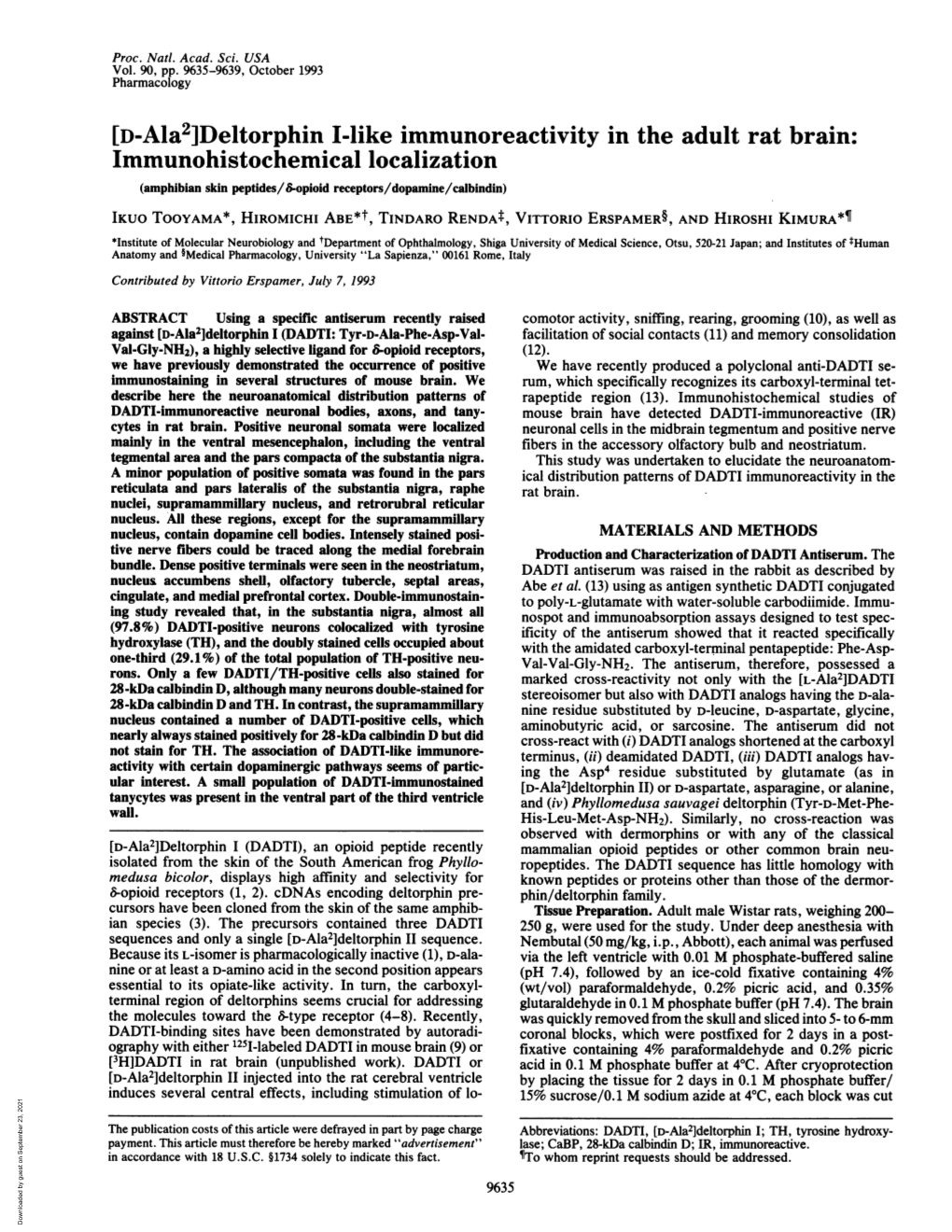 [D-Ala2]Deltorphin I-Like Immunoreactivity in the Adult Rat Brain