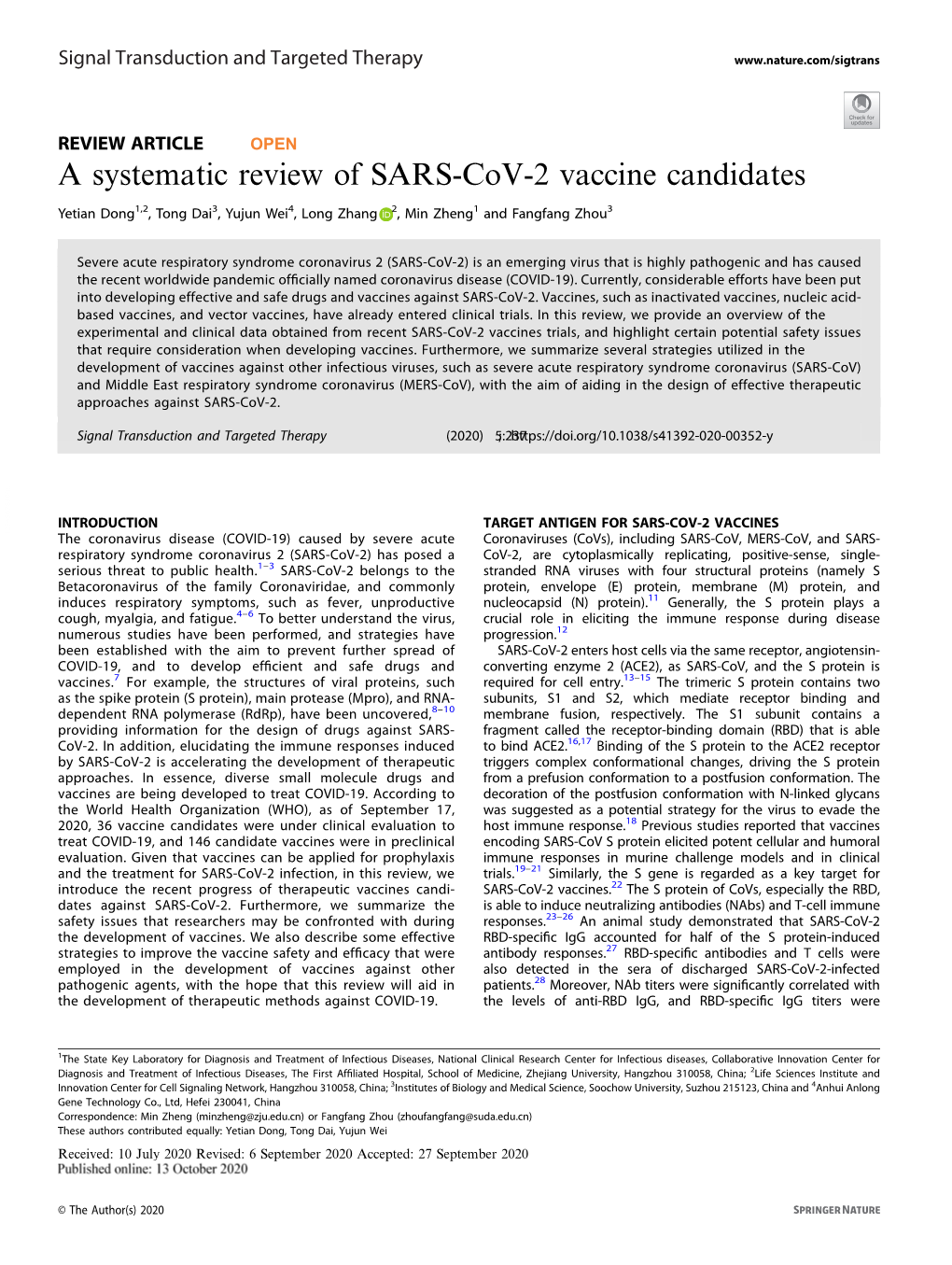 A Systematic Review of SARS-Cov-2 Vaccine Candidates