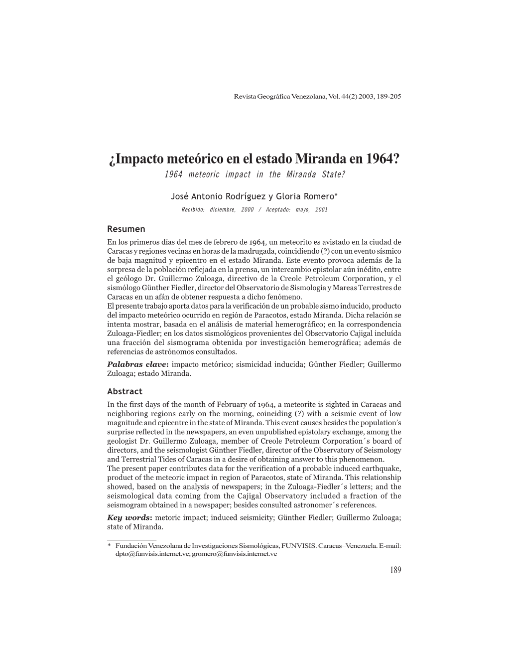 ¿Impacto Meteórico En El Estado Miranda En 1964? 1964 Meteoric Impact in the Miranda State?