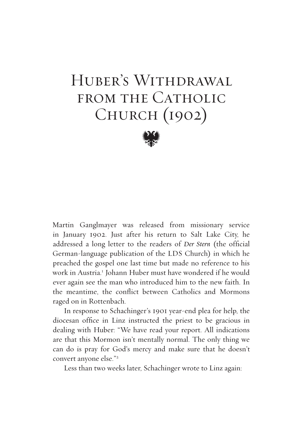 Huber's Withdrawal from the Catholic Church