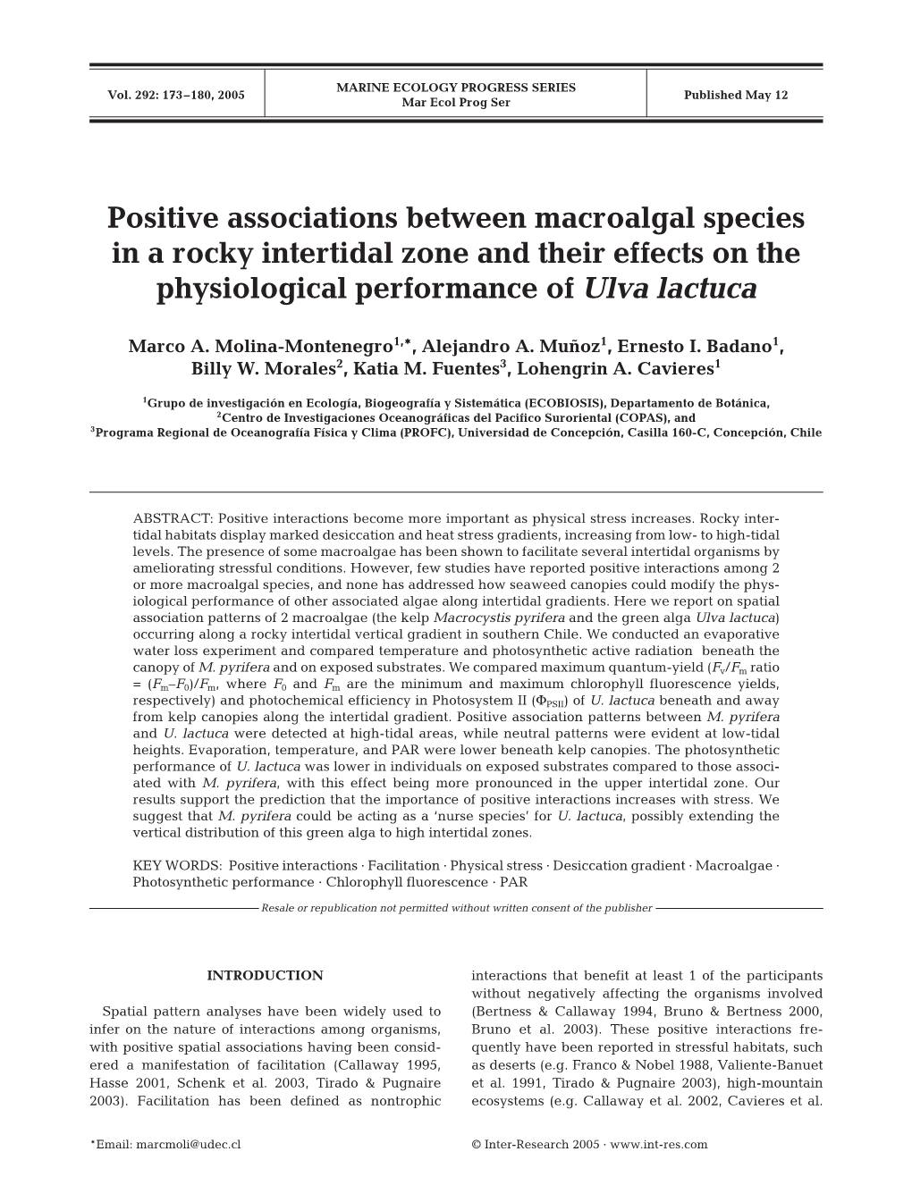 Positive Associations Between Macroalgal Species in a Rocky Intertidal Zone and Their Effects on the Physiological Performance of Ulva Lactuca