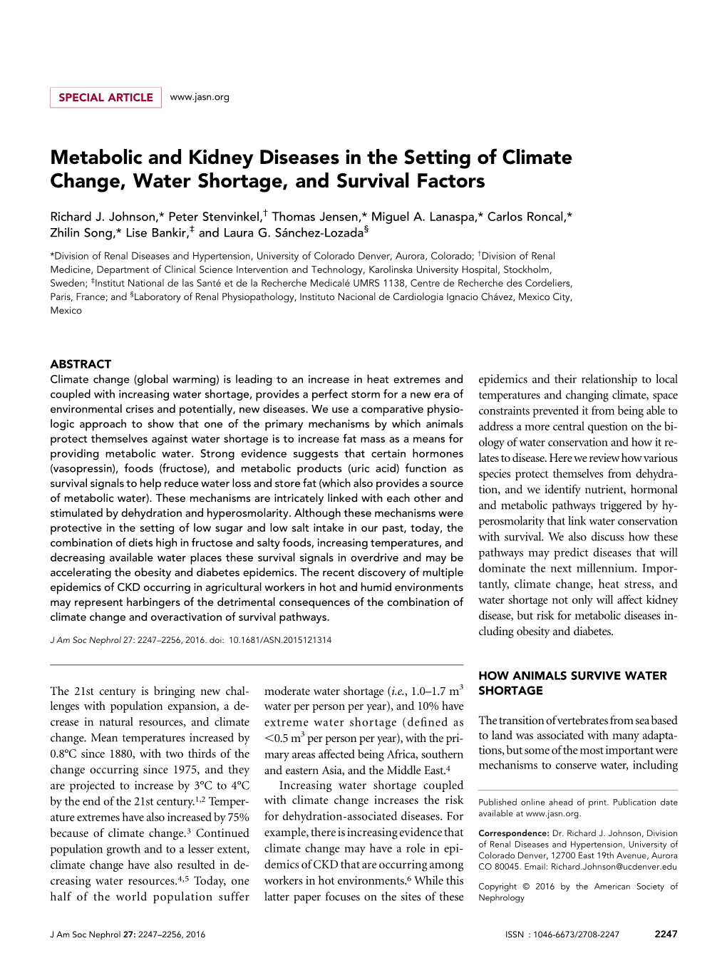 Metabolic and Kidney Diseases in the Setting of Climate Change, Water Shortage, and Survival Factors