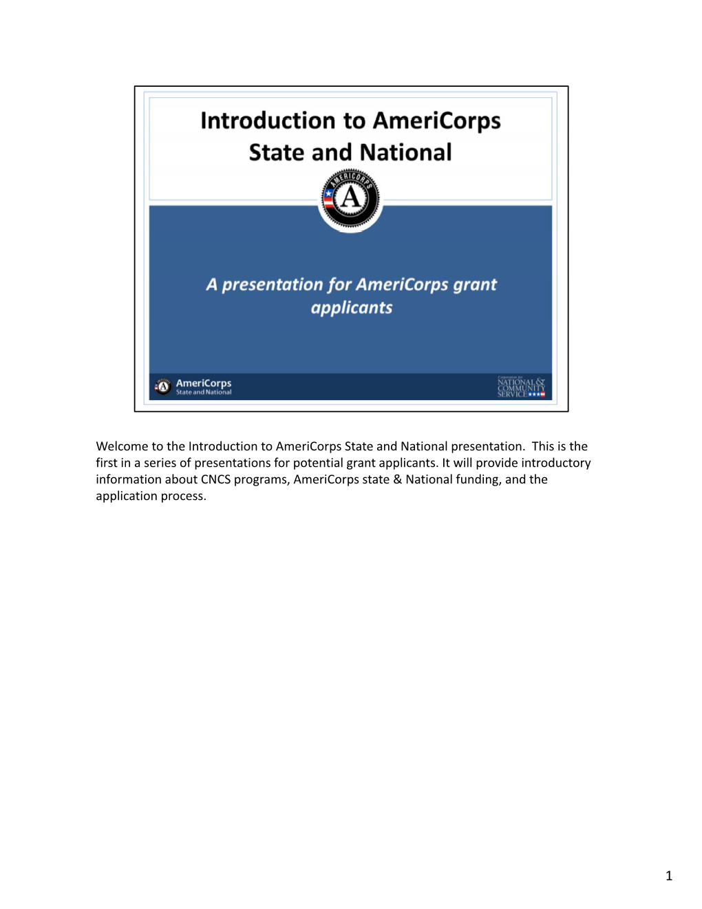 2018 Intro to Americorps State and National