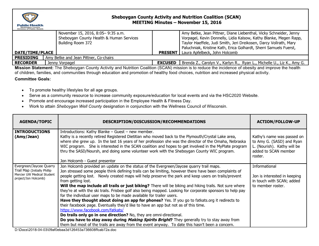 Sheboygan County Activity and Nutrition Coalition (SCAN)