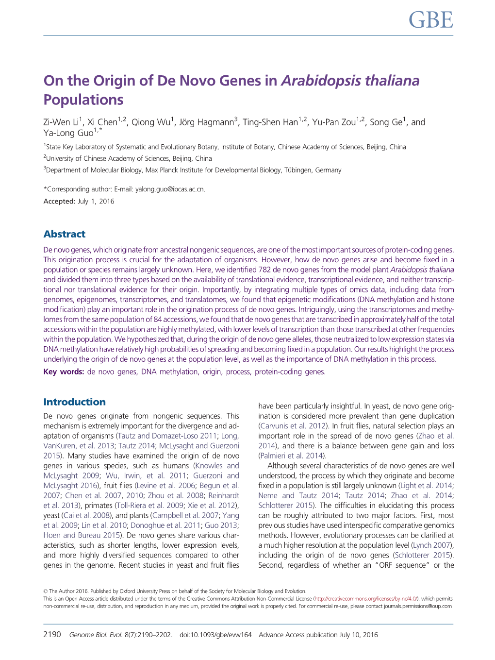 On the Origin of De Novo Genes in Arabidopsis Thaliana Populations