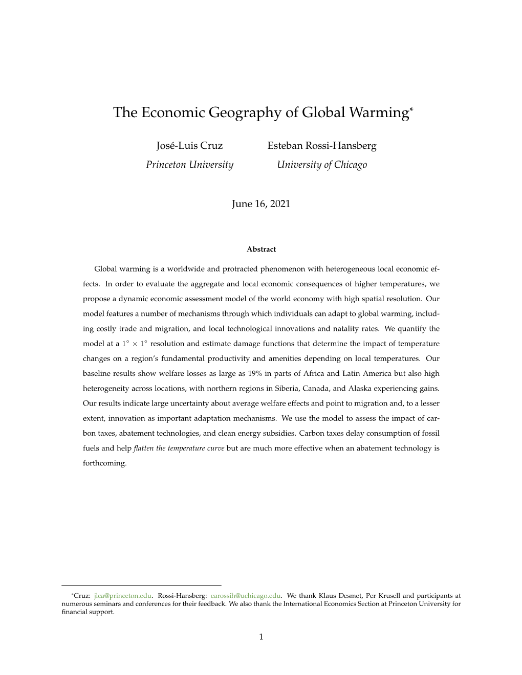 The Economic Geography of Global Warming*