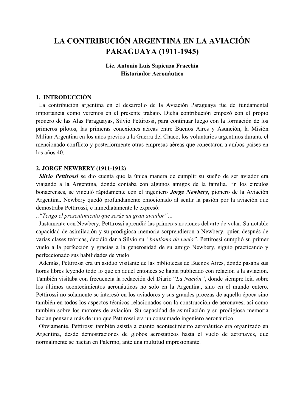 La Contribución Argentina En La Aviación Paraguaya (1911-1945)