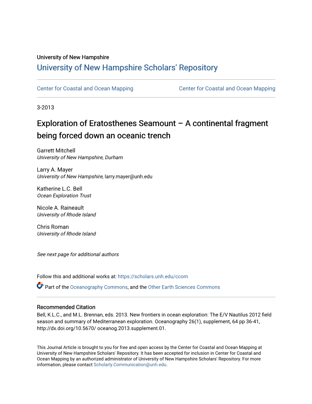 Exploration of Eratosthenes Seamount Â•Fi a Continental Fragment Being