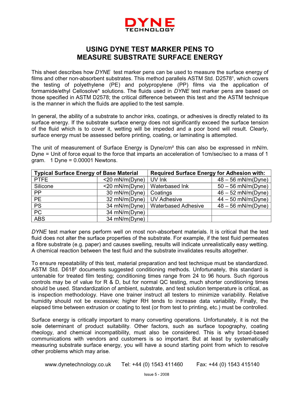 Using Dyne Test Marker Pens to Measure Substrate Surface Energy