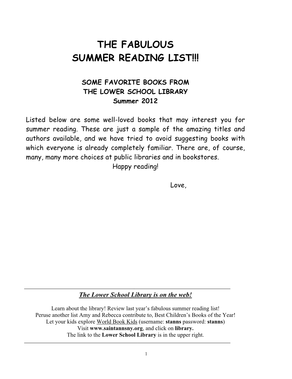 Summer Reading List 2012