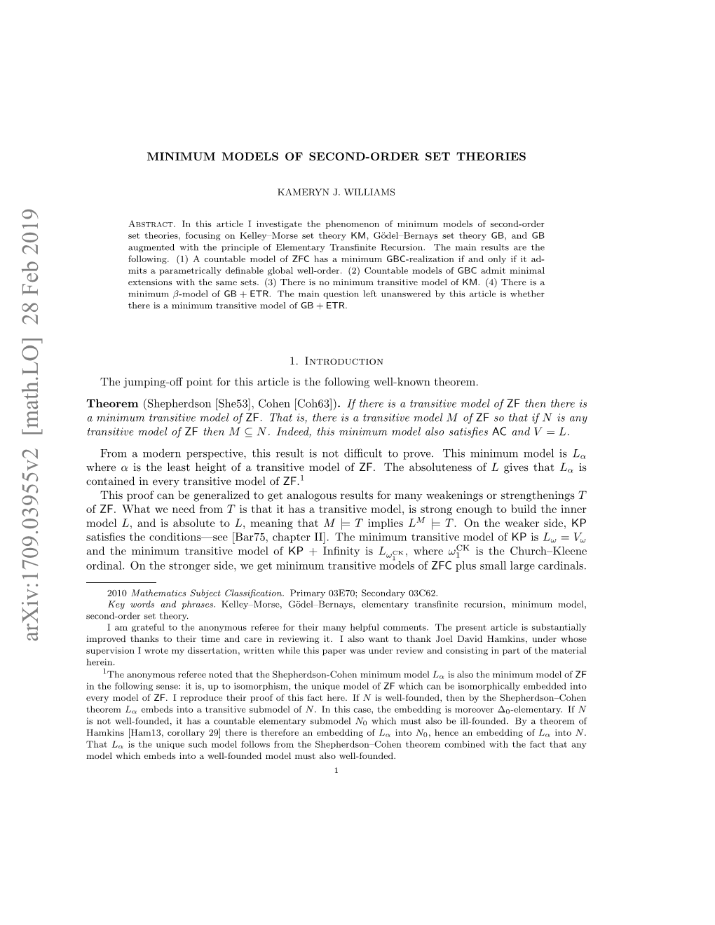 Minimum Models of Second-Order Set Theories