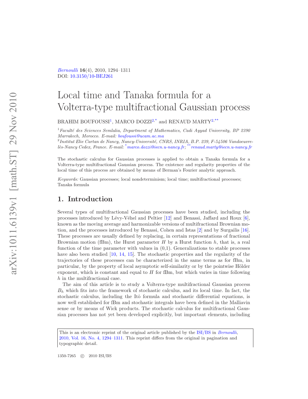 Local Time and Tanaka Formula for a Volterra-Type Multifractional