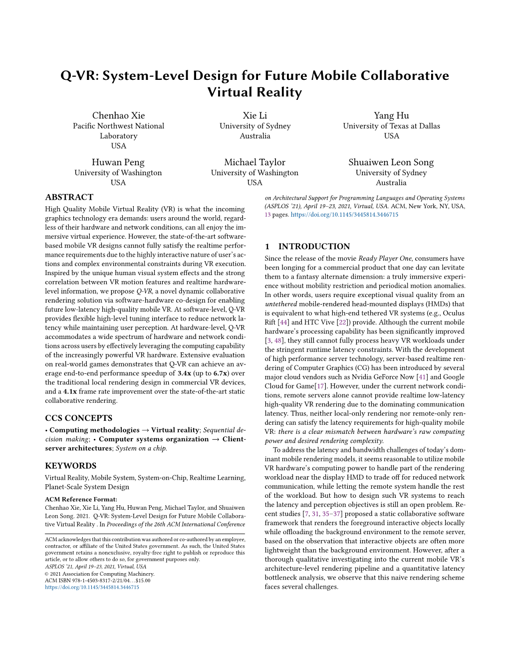 Q-VR: System-Level Design for Future Mobile Collaborative Virtual Reality