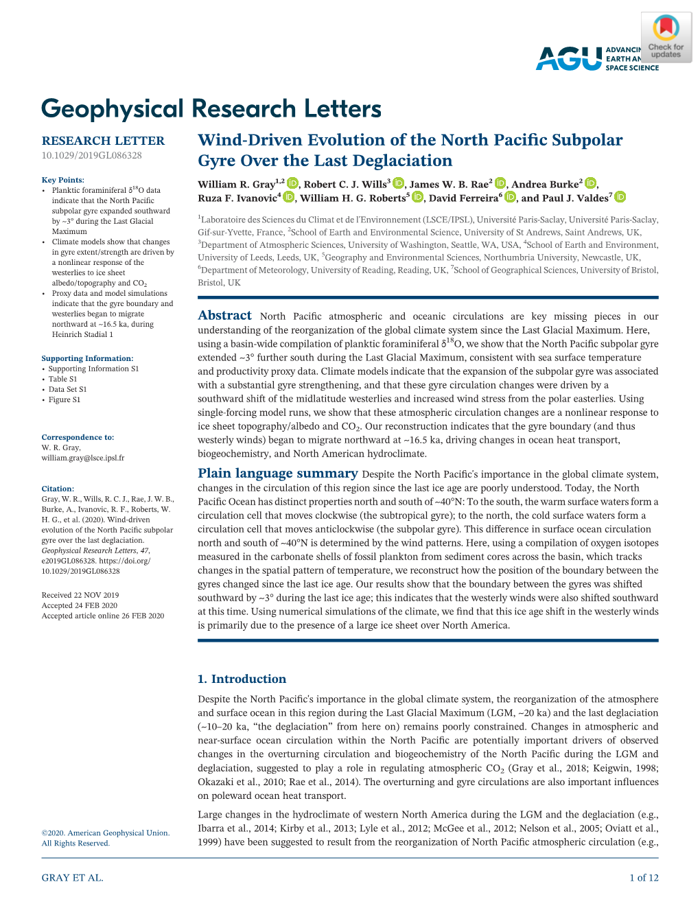 Wind‐Driven Evolution of the North Pacific Subpolar Gyre Over the Last