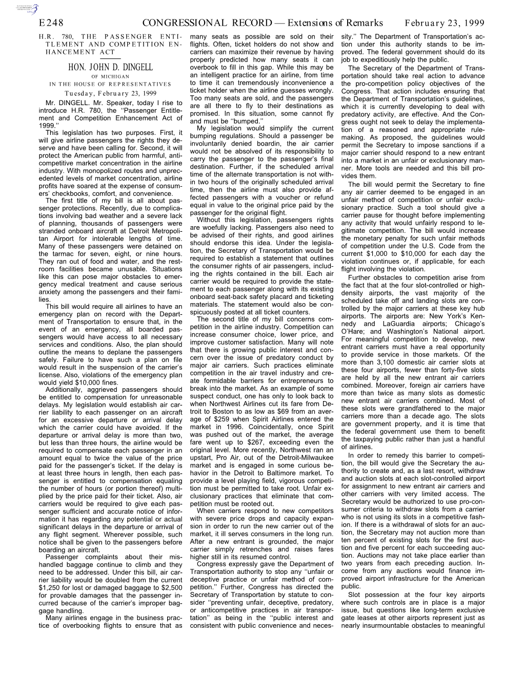 CONGRESSIONAL RECORD— Extensions of Remarks E248 HON