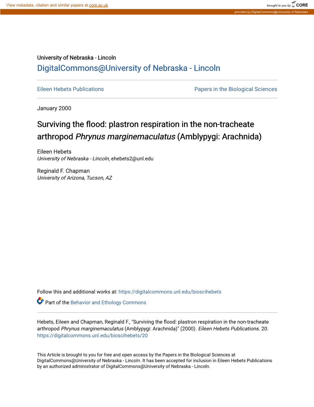 Plastron Respiration in the Non-Tracheate Arthropod <I