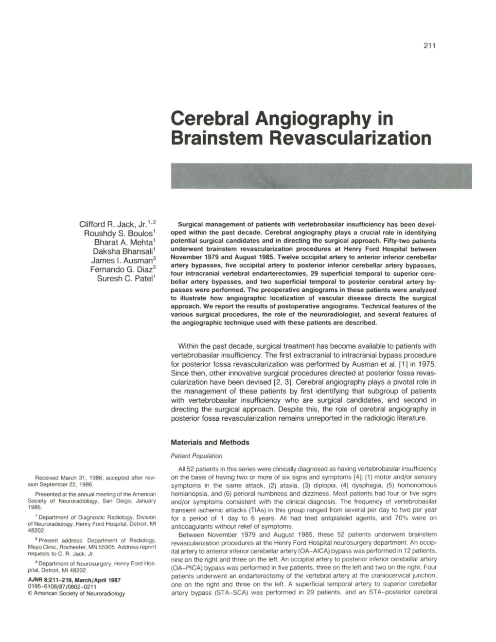 Cerebral Angiography in Brainstem Revascularization