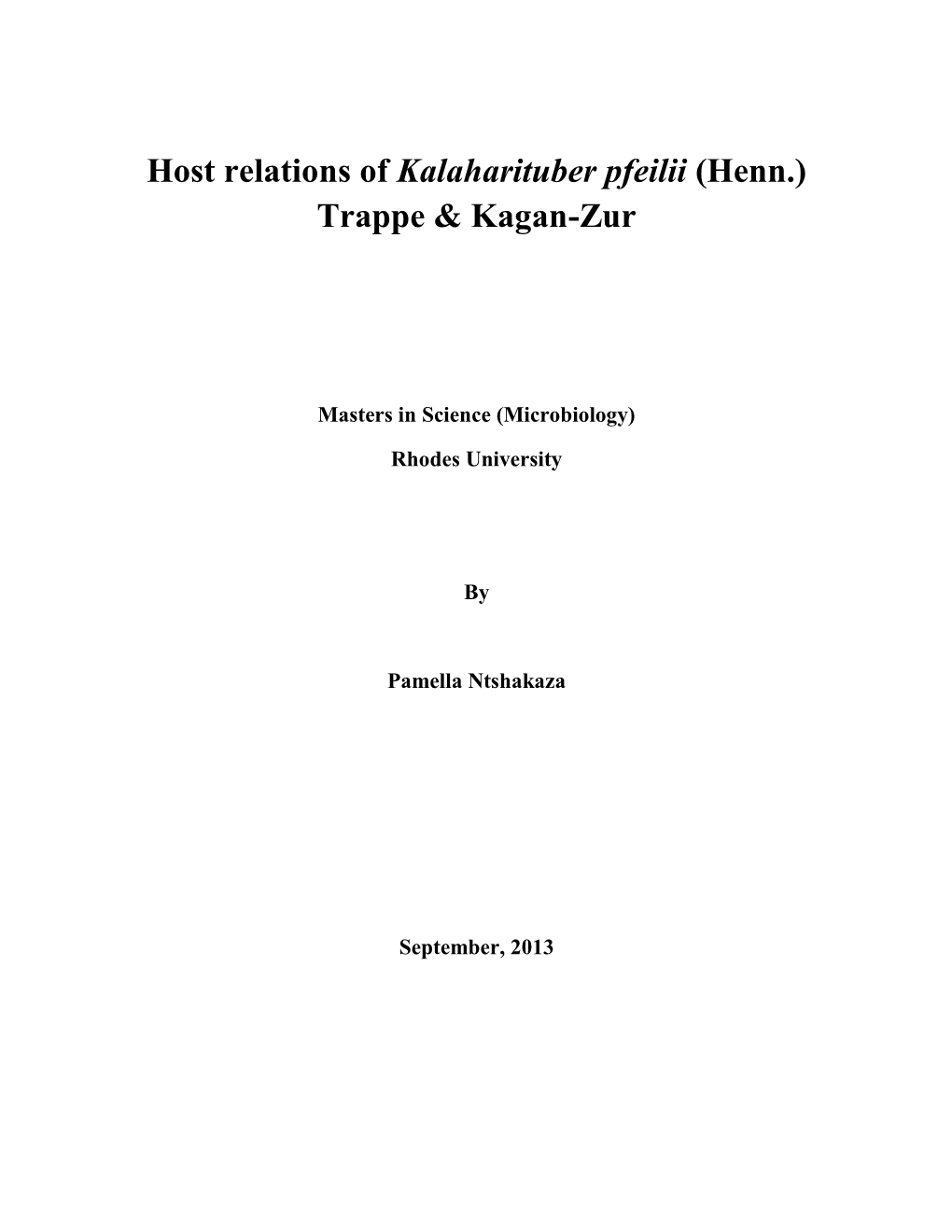 Host Relations of Kalaharituber Pfeilii (Henn.) Trappe & Kagan-Zur