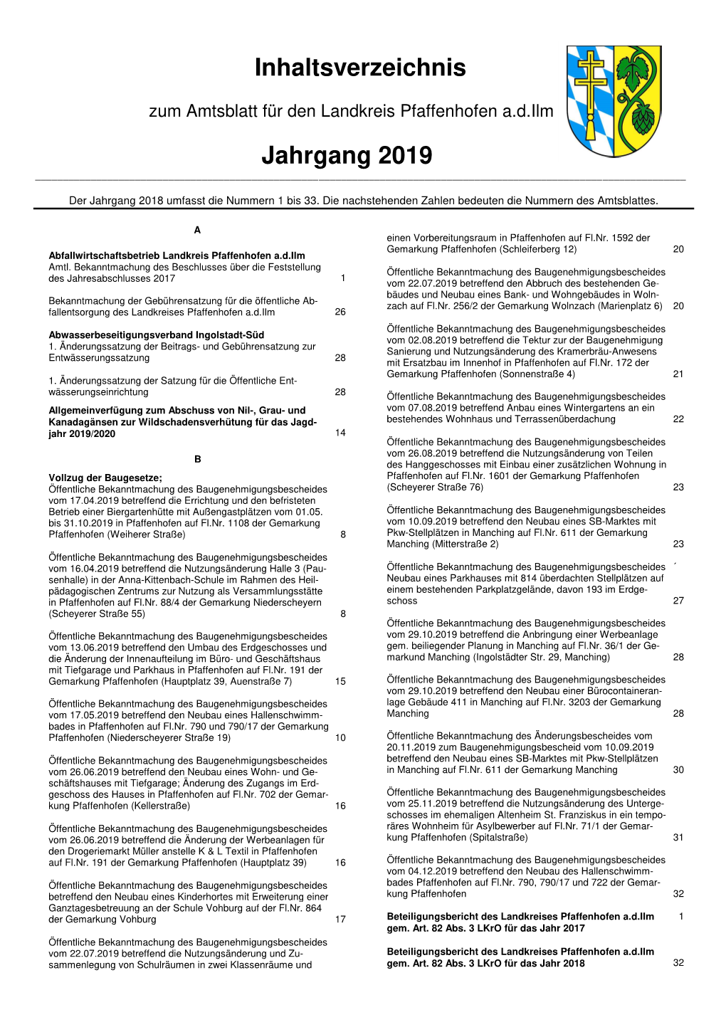 Inhaltsverzeichnis Amtsblätter 2019