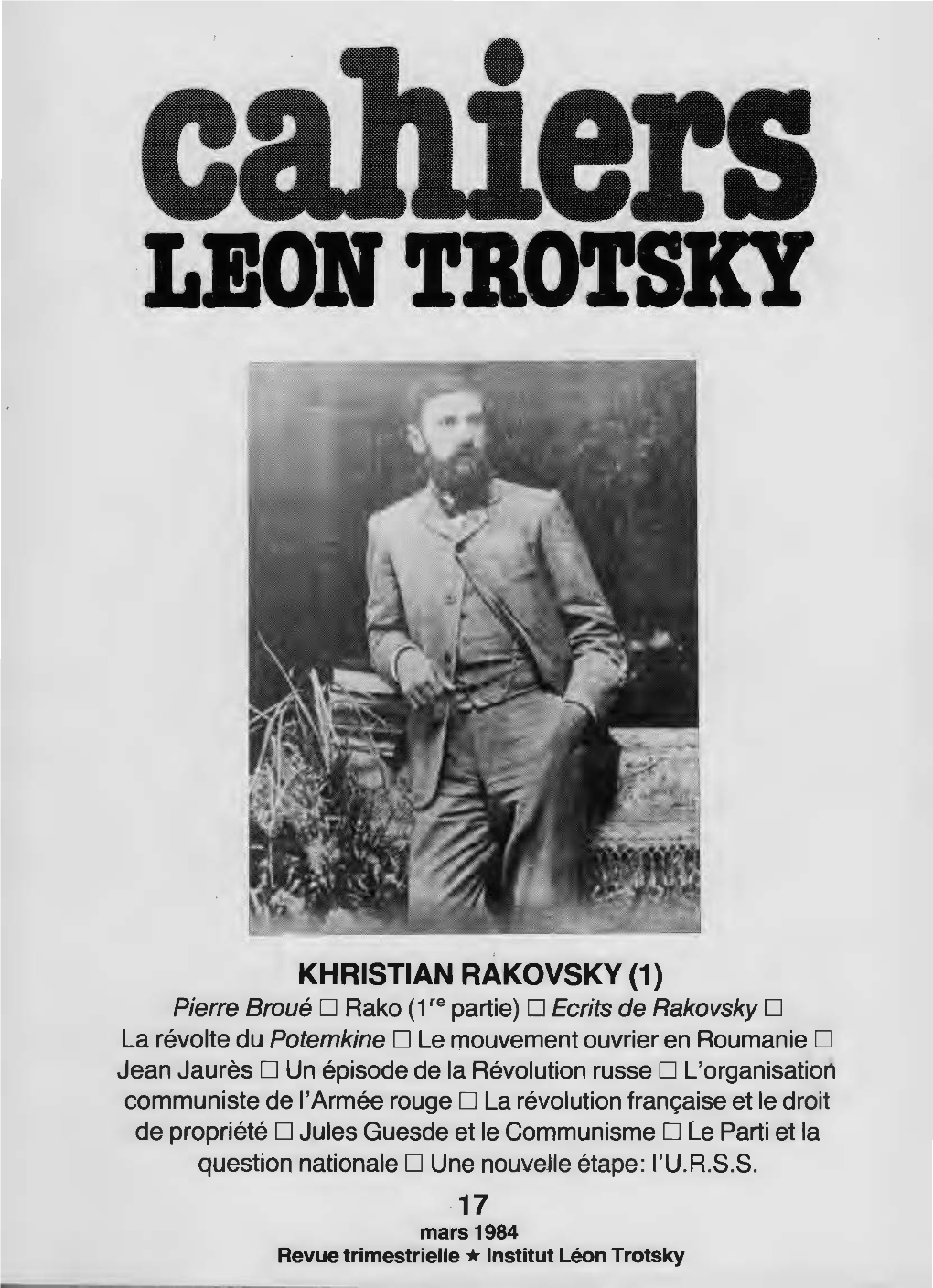 Mars 1984 Revue Trimestrielle * Lnstitut Leon Trotsky R CAHIERS LEON TROTSKY Revue Editee Par L'institut Leon Trotsky