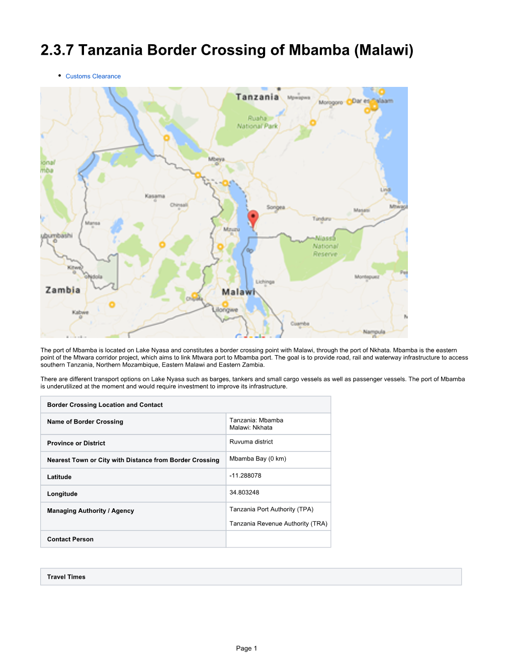 2.3.7 Tanzania Border Crossing of Mbamba (Malawi)