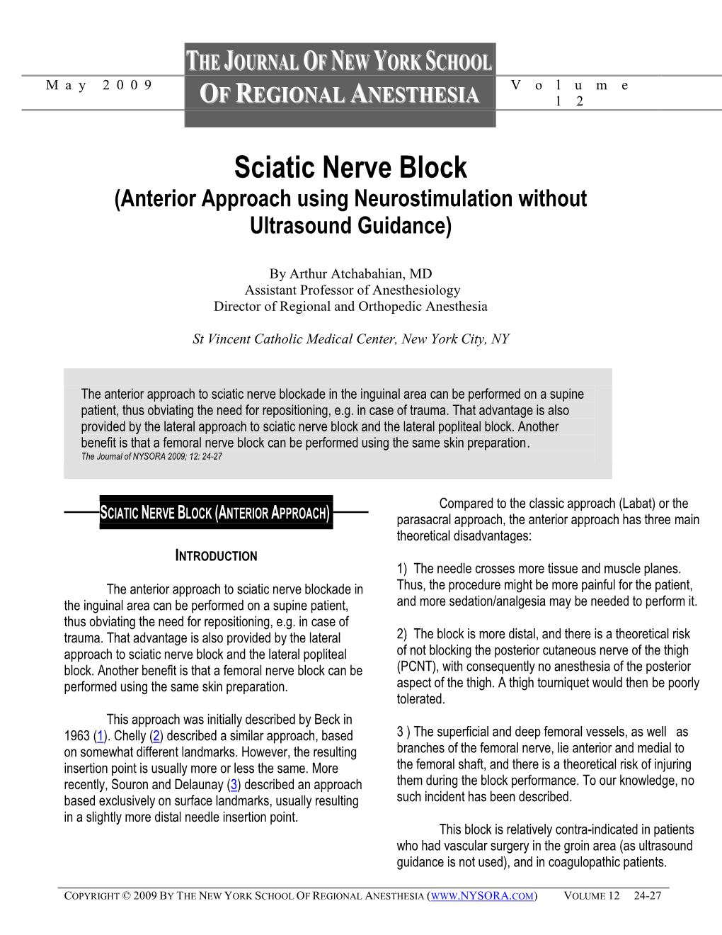 Sciatic Nerve Block (Anterior Approach)