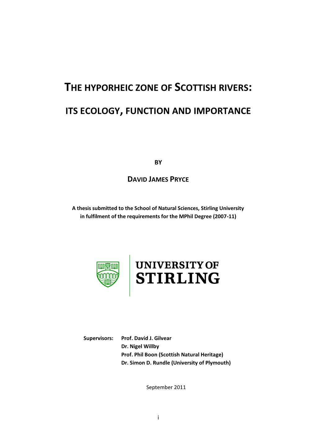 The Hyporheic Zone of Scottish Rivers