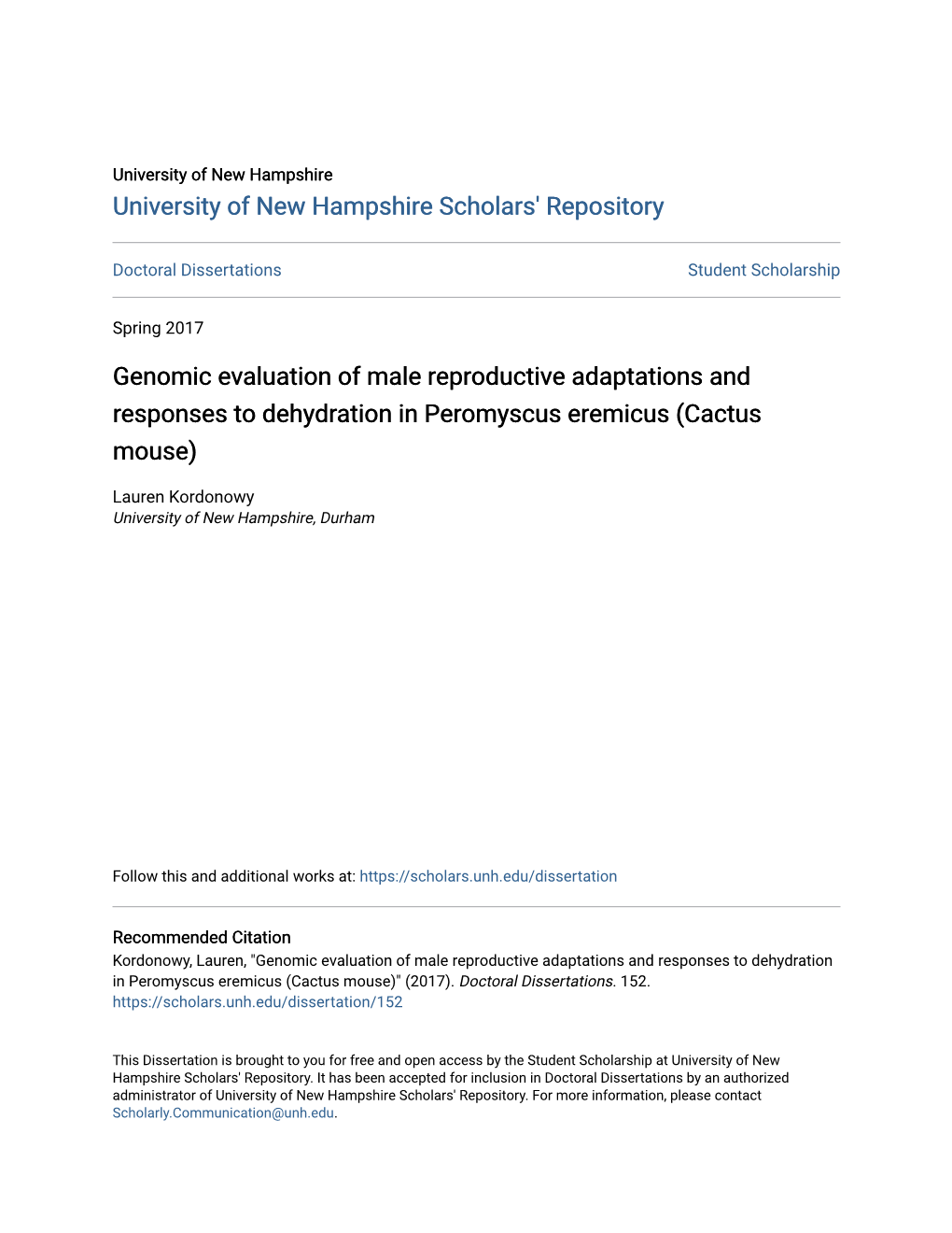 Genomic Evaluation of Male Reproductive Adaptations and Responses to Dehydration in Peromyscus Eremicus (Cactus Mouse)