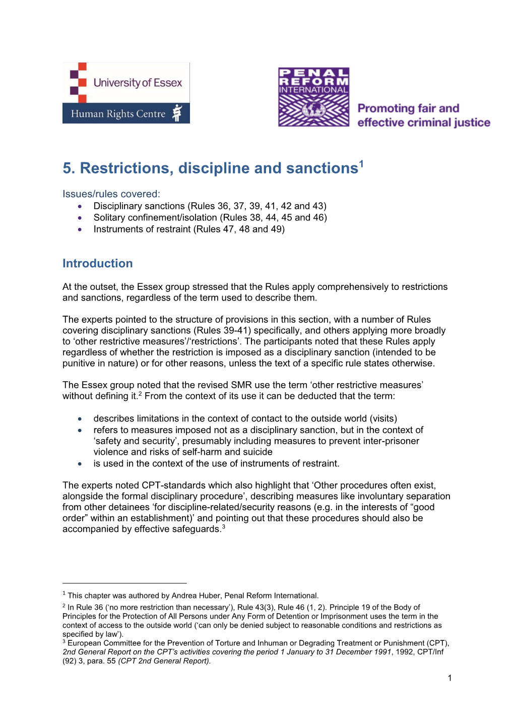 5. Restrictions, Discipline and Sanctions1